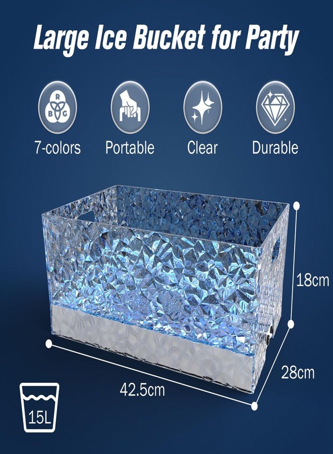 Choowin 15L / 4gal Large Ice Bucket for Parties for Cocktail Bar, Clear Plastic Champagne Bucket Beverage Tub with Lights (7 Colors) and Remote Control, Wave Texture, 16.7 X 11 X 7.1 in - Image 2