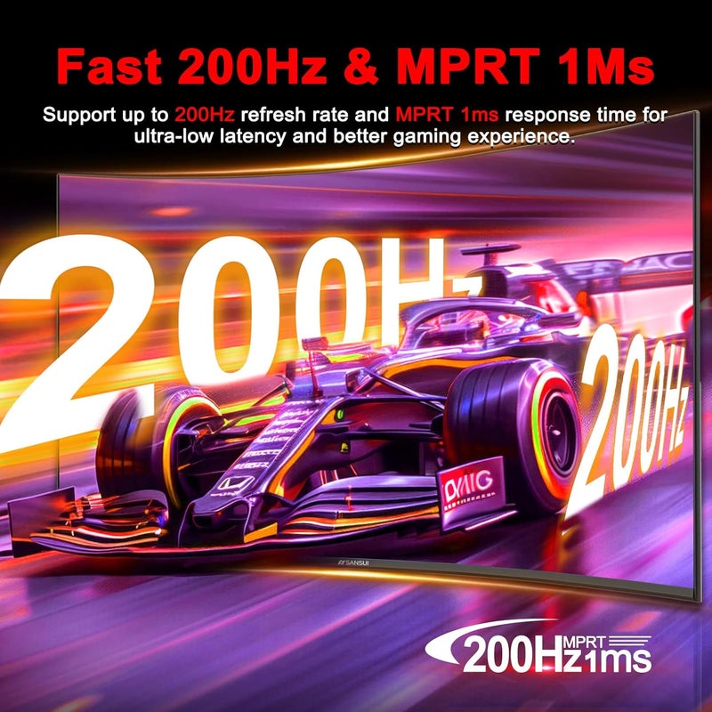 Sansui شاشة ألعاب منحنية 27 بوصة 180 هرتز 1 مللي ثانية مع مكبرات صوت FHD 1080P شاشة كمبيوتر FreeSync|1500R|130% sRGB|HDR|ضوء أزرق منخفض|منافذ HDMI DP|تركيب VESA|حامل معدني (ES-G27C1 كابل HDMI متضمن) - Image 3