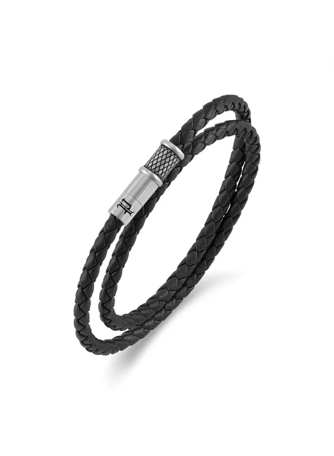 POLICE Echoloop Black Braided Leather Bracelet for Men