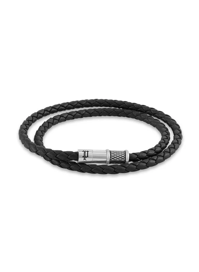 POLICE Echoloop Black Braided Leather Bracelet for Men