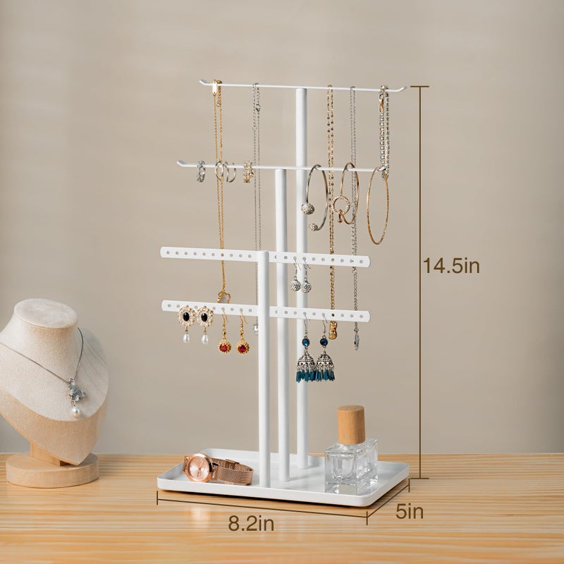 pickpiff Jewelry Stand Organizer, 14.5" Tall Sturdy Metal, 3-TierJewelry Holder for Necklace, Earring, Bracelet, Ring, Hanger for Display and Storage, Aesthetic Room Decor, White - Image 4