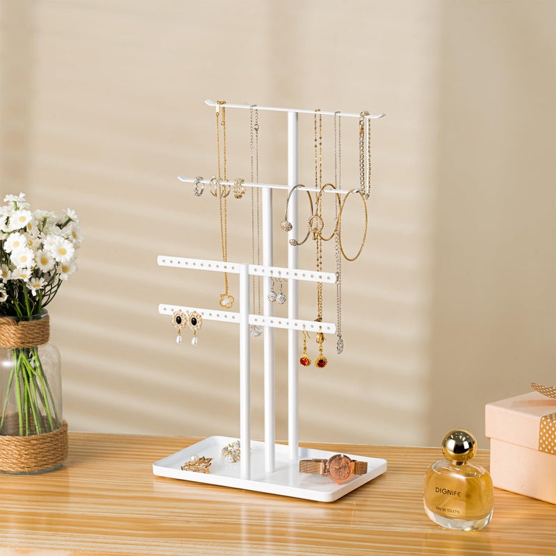 pickpiff Jewelry Stand Organizer, 14.5" Tall Sturdy Metal, 3-TierJewelry Holder for Necklace, Earring, Bracelet, Ring, Hanger for Display and Storage, Aesthetic Room Decor, White - Image 5