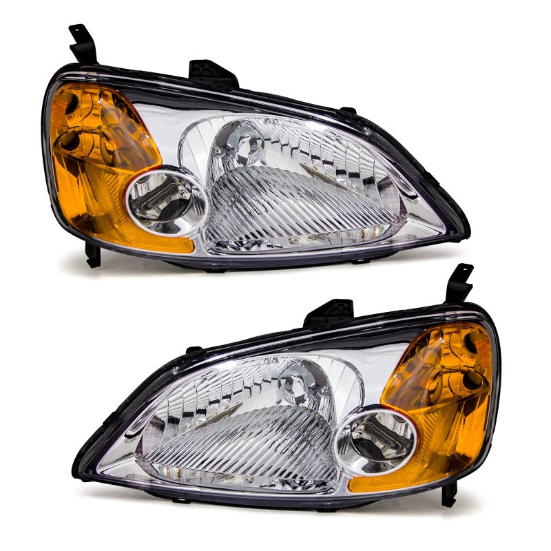 AXLAHA for 20012003 Honda Civic Headlights Assembly Compatible with 2001 2002 2003 Civic 24DR Chrome Housing Amber Reflector Replacement Driver Passenger Side