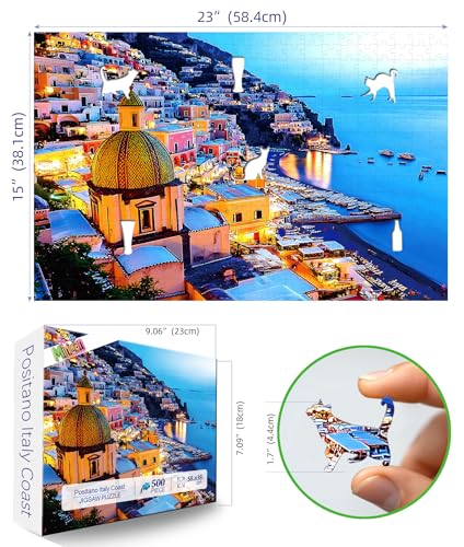 MINIWAN 500 Piece Jigsaw Puzzles for Adults Italian Coastal Town Night View 23x15 Inch Art Puzzle with Vibrant Lights Seaside Scenery Challenging Adult Puzzles for Home Decor or Gifts - Image 5