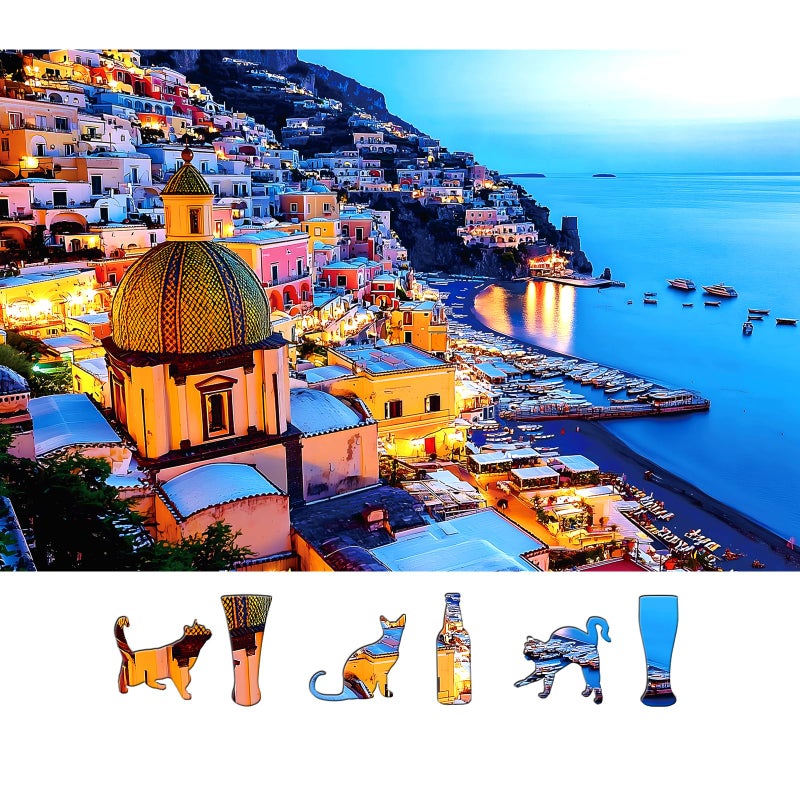 MINIWAN 500 Piece Jigsaw Puzzles for Adults Italian Coastal Town Night View 23x15 Inch Art Puzzle with Vibrant Lights Seaside Scenery Challenging Adult Puzzles for Home Decor or Gifts - Image 3