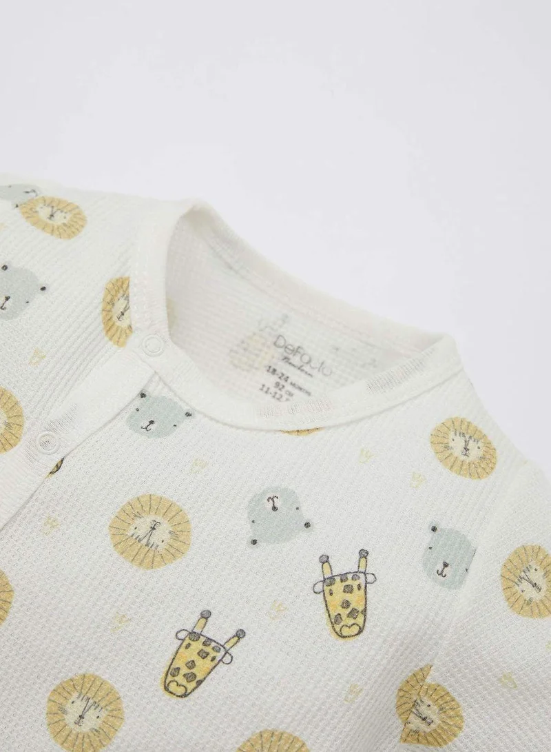 ديفاكتو Long Sleeve Animal Printed Newborn Sleepsuit