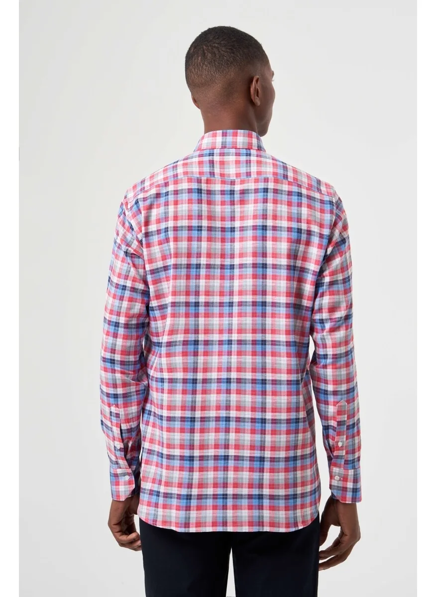 Bisse Men's Regular Fit Pasha Collar Plaid Shirt Red GM23Y231027_D24