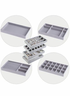 HomarKet Set of 4 Stackable Jewelry Organizer Trays for Drawers Display Case Storage Container for Earring Necklace Rings Bracelet with Removable Dividers  - Image 3