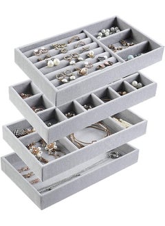 HomarKet Set of 4 Stackable Jewelry Organizer Trays for Drawers Display Case Storage Container for Earring Necklace Rings Bracelet with Removable Dividers  - Image 1