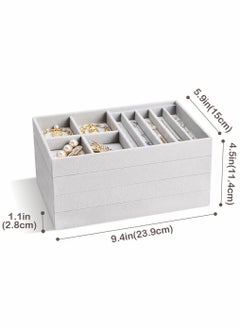 HomarKet Set of 4 Stackable Jewelry Organizer Trays for Drawers Display Case Storage Container for Earring Necklace Rings Bracelet with Removable Dividers  - Image 2