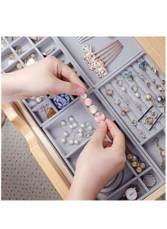 HomarKet Set of 4 Stackable Jewelry Organizer Trays for Drawers Display Case Storage Container for Earring Necklace Rings Bracelet with Removable Dividers  - Image 4