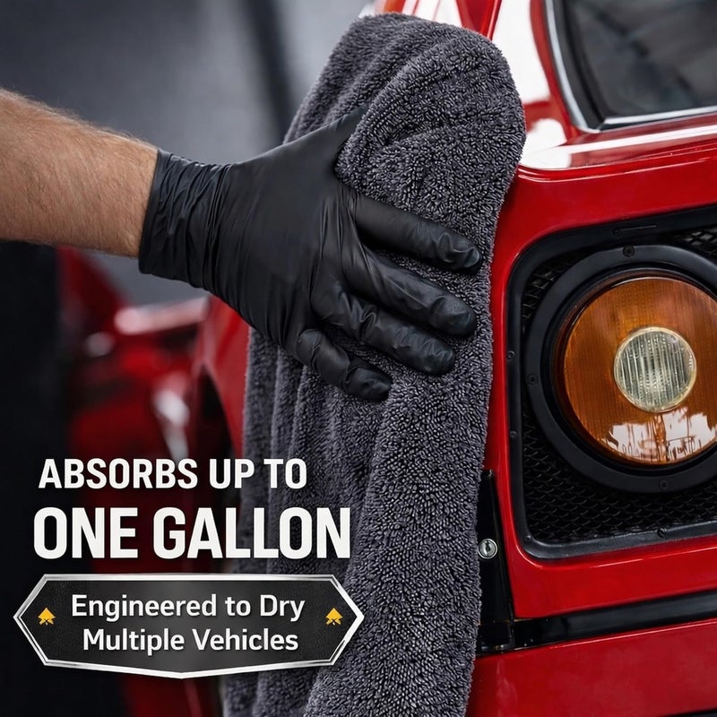 Phinish The Giant Giant 24"x36" Car Drying Towel – Ultra Absorbent 1200 GSM Twisted Loop Microfiber, Scratch-Free, Streak-Free, 70/30 Korean Blend – Includes Wash Mitt & Glass Towel for Auto Detailing - Image 4