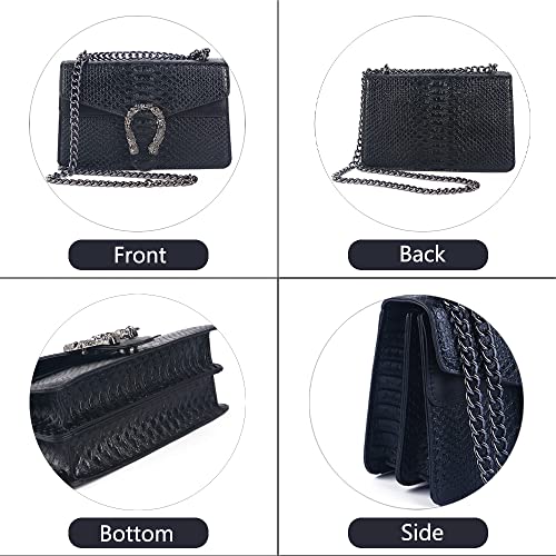 DEEPMEOW Leather Shoulder Bag Chain Purse for Women - Fashion Crossbody Bags Vintage Snake Print Underarm Bag Square Satchel Clutch Handbag（Black） - Image 4