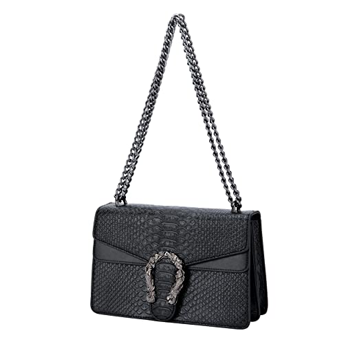 DEEPMEOW Leather Shoulder Bag Chain Purse for Women - Fashion Crossbody Bags Vintage Snake Print Underarm Bag Square Satchel Clutch Handbag（Black） - Image 1