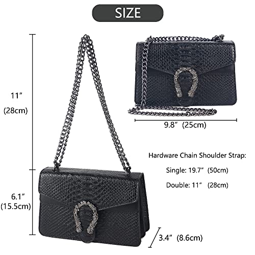 DEEPMEOW Leather Shoulder Bag Chain Purse for Women - Fashion Crossbody Bags Vintage Snake Print Underarm Bag Square Satchel Clutch Handbag（Black） - Image 3