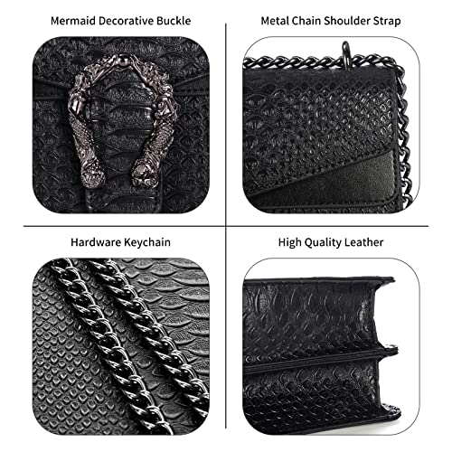 DEEPMEOW Leather Shoulder Bag Chain Purse for Women - Fashion Crossbody Bags Vintage Snake Print Underarm Bag Square Satchel Clutch Handbag（Black） - Image 5