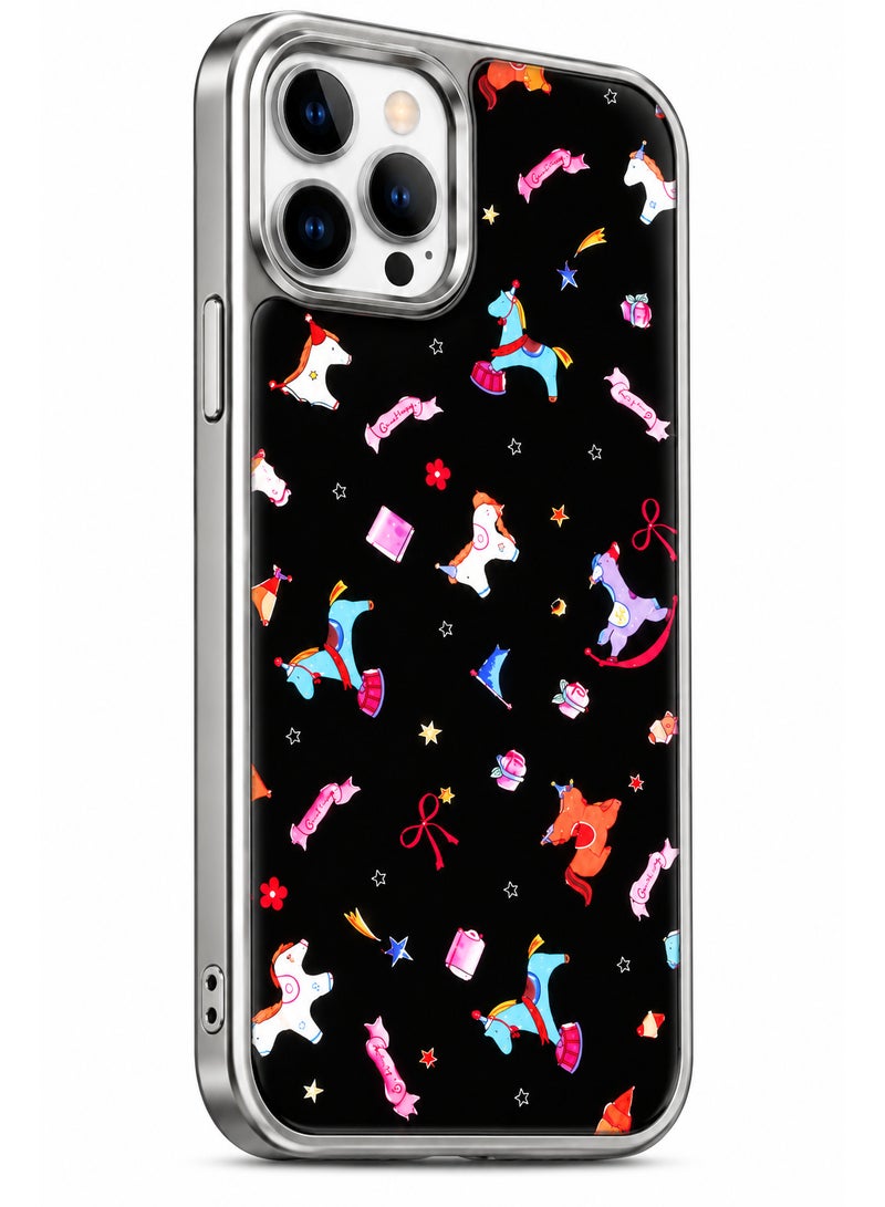 UNICORN Protective case compatible with iPhone 15 Pro Max, featuring various designs, a glossy-finish frame, and a carbon fiber-patterned back—stylish and modern protection. - Image 3
