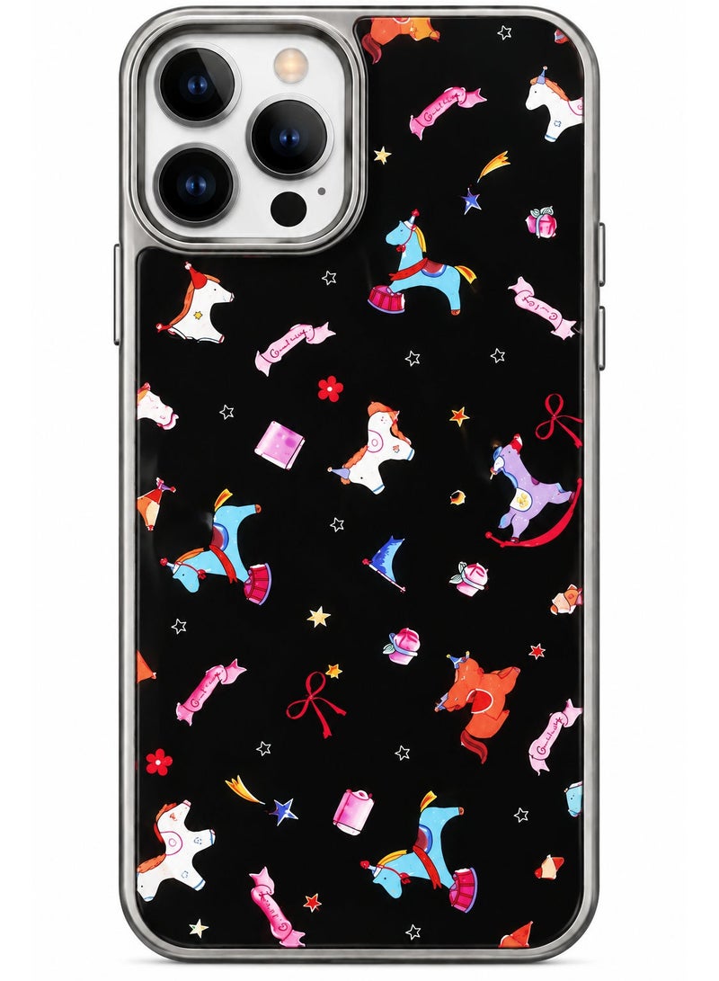 UNICORN Protective case compatible with iPhone 15 Pro Max, featuring various designs, a glossy-finish frame, and a carbon fiber-patterned back—stylish and modern protection. - Image 1