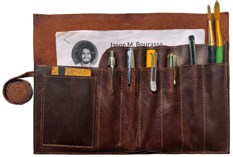RUSTIC TOWN Leather Pencil Case Roll Up Color Pencil Organizer For Boys Girls - Pen Pouch For Artist Paint Brush Holder, School, Work & Office,Brown - Image 4