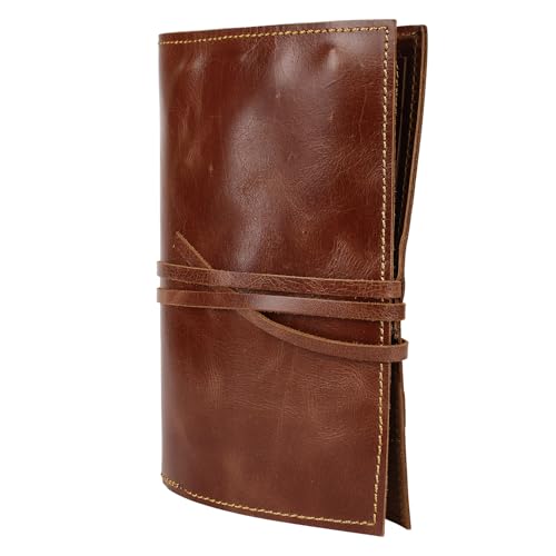RUSTIC TOWN Leather Pencil Case Roll Up Color Pencil Organizer For Boys Girls - Pen Pouch For Artist Paint Brush Holder, School, Work & Office,Brown - Image 1