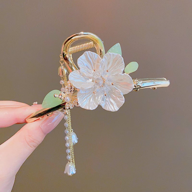 Generic 1 x 5 pcs Ultra-magical Flower Hair Clip Women Large Shark Clip Hair Accessories Fresh Sweet Style Electroplated Bell Lotus Flower Design ZJ030-8# Big Flower Tassel Alloy Clamp 