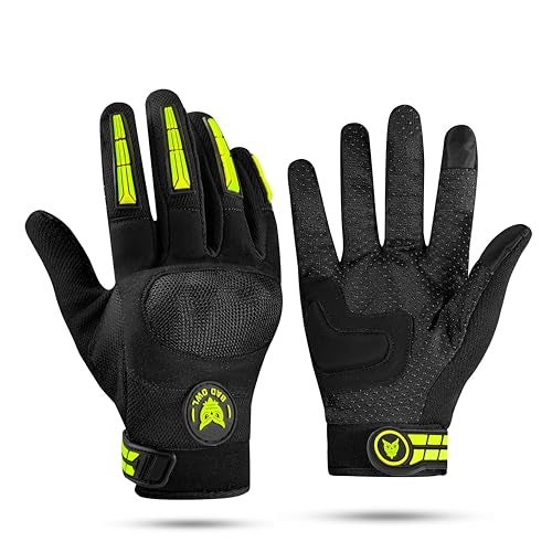 BADOWL Polyester Wind Rider Full Finger Motorcycle Riding Gloves with Touchscreen Fingertips and Knuckle Protection Anti-Slip Grip (Neon Green, M), Motorcycle Racing - Image 1