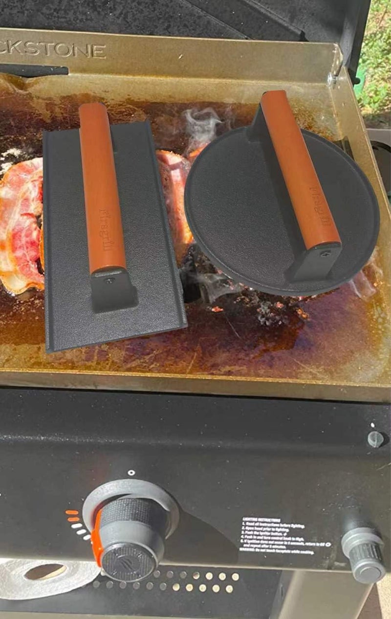 Firsgrill Cast Iron Grill Presses with Wood Handle (Round w Flat Bottom) - Image 4