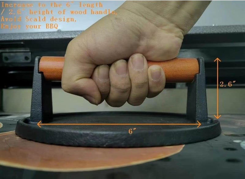 Firsgrill Cast Iron Grill Presses with Wood Handle (Round w Flat Bottom) - Image 3