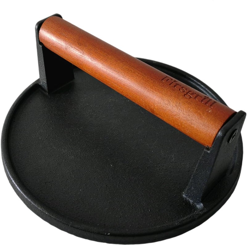 Firsgrill Cast Iron Grill Presses with Wood Handle (Round w Flat Bottom) - Image 1