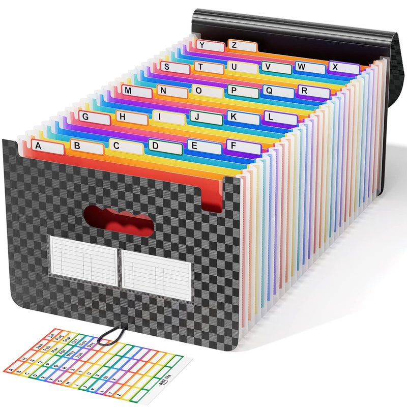 ABC life 26 Pockets Accordion File Organizer Expanding File Folders Portable Monthly Bill Receipt Organizer with Colorful AZ Tabs Desktop Folders Letter A4 Paper Document Storage for Home Office