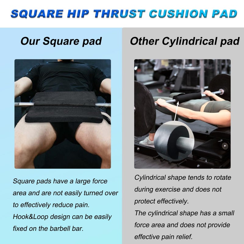 Lights Mountain Square Hip Thrust Pad for Smith Machine, Extra Thick Firm Barbell Pad for Glute Bridges, Non-Slip Hook & Loop, Heavy Duty Support for Squats & Hip Thrusts, Home Gym Equipment (Black) - Image 4