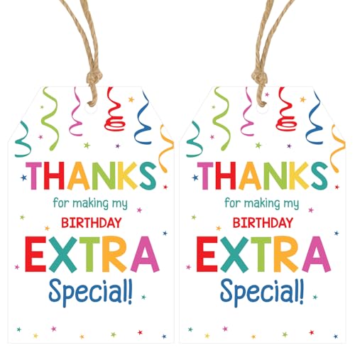 Anwyll Thank You Tags for Birthday Party Favor 50Pcs Confetti Birthday Thank You Gift Tag with String Thanks You for Coming and Making My Birthdays Extra Special Tags Happy Birthdays Tag for Treat Bag - Image 2