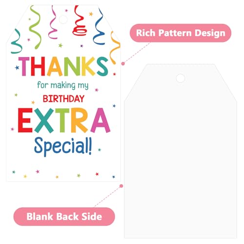Anwyll Thank You Tags for Birthday Party Favor 50Pcs Confetti Birthday Thank You Gift Tag with String Thanks You for Coming and Making My Birthdays Extra Special Tags Happy Birthdays Tag for Treat Bag - Image 5