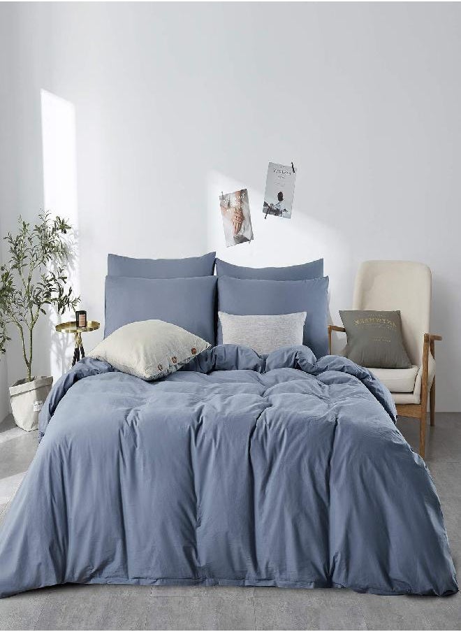 JELLYMONI JELLYMONI Blue 100% Washed Cotton Duvet Cover Set, 3 Pieces Ultra Soft Bedding Set with Zipper Closure. Solid Color Pattern Duvet Cover Queen Size(No Comforter)  - Image 1