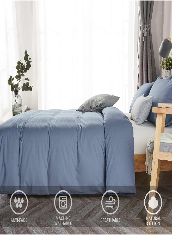 JELLYMONI JELLYMONI Blue 100% Washed Cotton Duvet Cover Set, 3 Pieces Ultra Soft Bedding Set with Zipper Closure. Solid Color Pattern Duvet Cover Queen Size(No Comforter)  - Image 2
