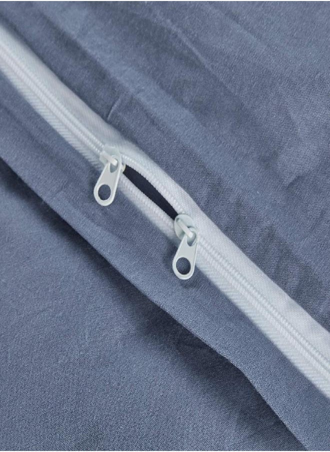 JELLYMONI JELLYMONI Blue 100% Washed Cotton Duvet Cover Set, 3 Pieces Ultra Soft Bedding Set with Zipper Closure. Solid Color Pattern Duvet Cover Queen Size(No Comforter)  - Image 4