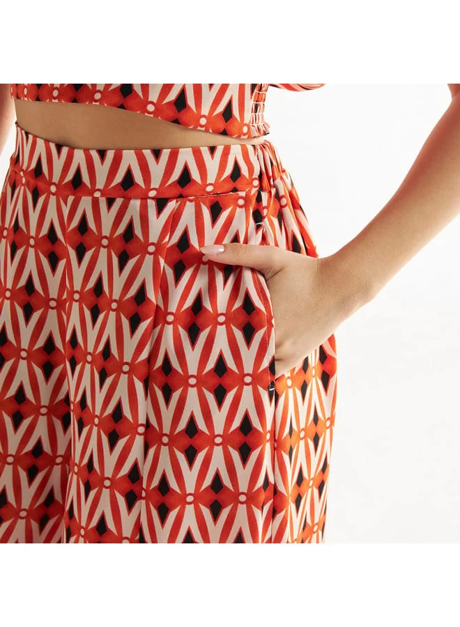 Splash FAV All-Over Print Wide Leg Pants with Semi-Elasticated Waistband and Pockets