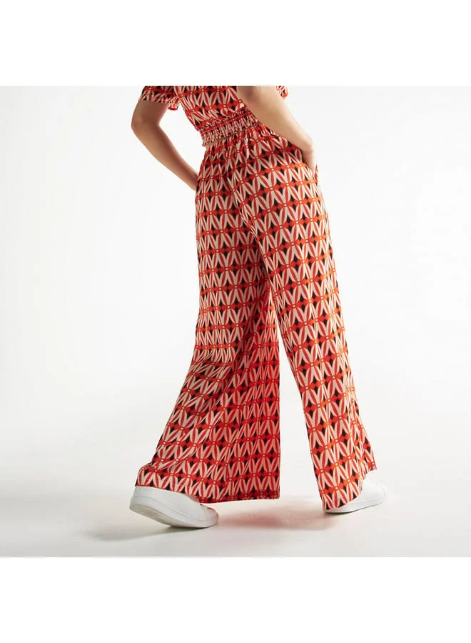 Splash FAV All-Over Print Wide Leg Pants with Semi-Elasticated Waistband and Pockets