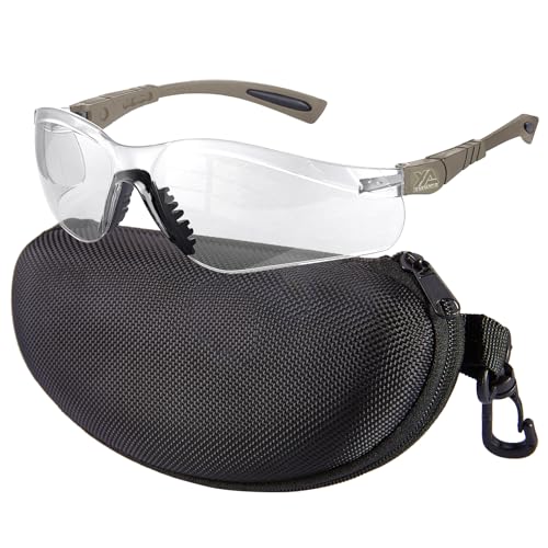 xaegistac Shooting Glasses Anti-fog Shooting Range Eye Protection, Adjustable Safety Glasses with Zipper Hard Case (khaki frame clear lens) - Image 1