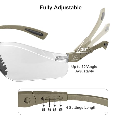 xaegistac Shooting Glasses Anti-fog Shooting Range Eye Protection, Adjustable Safety Glasses with Zipper Hard Case (khaki frame clear lens) - Image 3