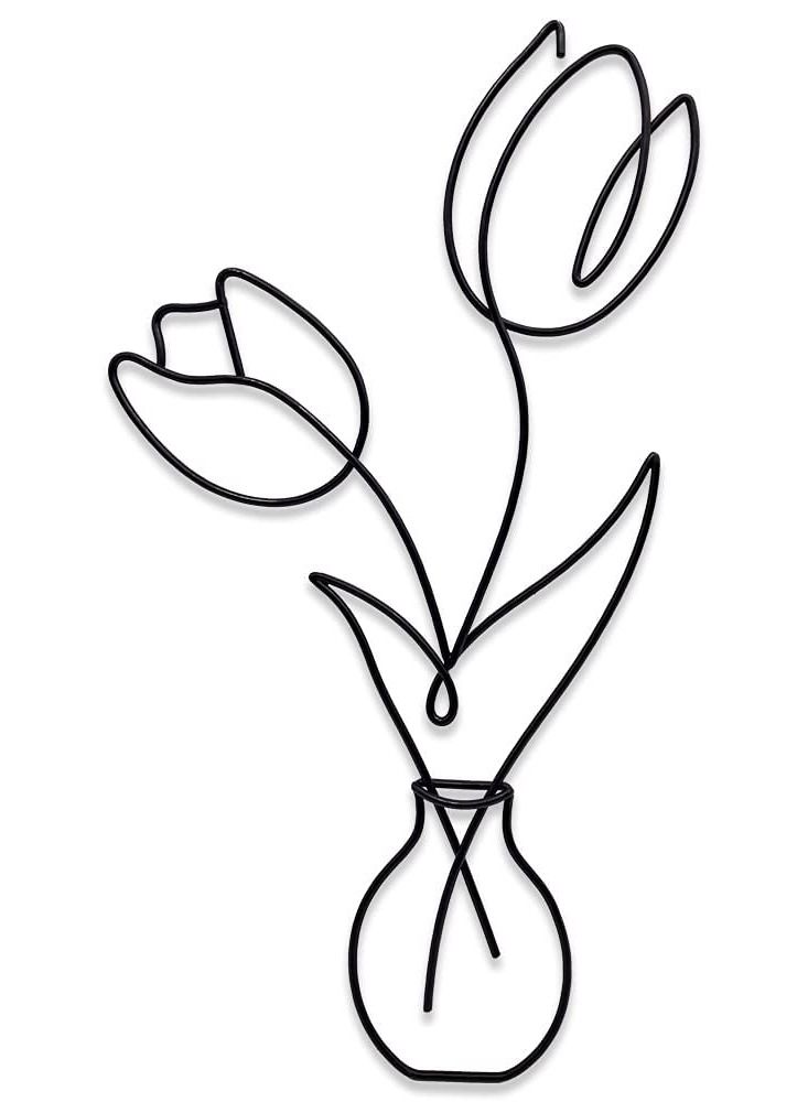 Metal Flower Wall Decor, KASTWAVE | Boho Art Minimalist Plant Decor Bedroom u0026 Living Room (Tulip) - Image 1