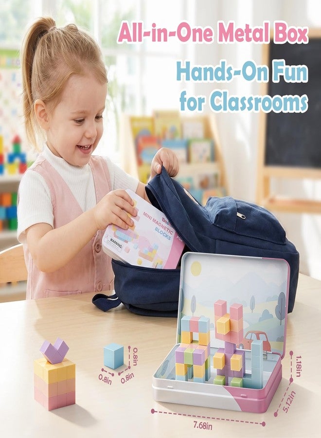 Dreamon 52 PCS Magnetic Blocks Toddler Travel Set with Metal Box, 0.8in Mini Building Cubes Travel Essentials Toys for Kids Ages 3+, STEM Educational Magnet Building Sensory Toys Boys Girls Birthday Gifts - Image 2