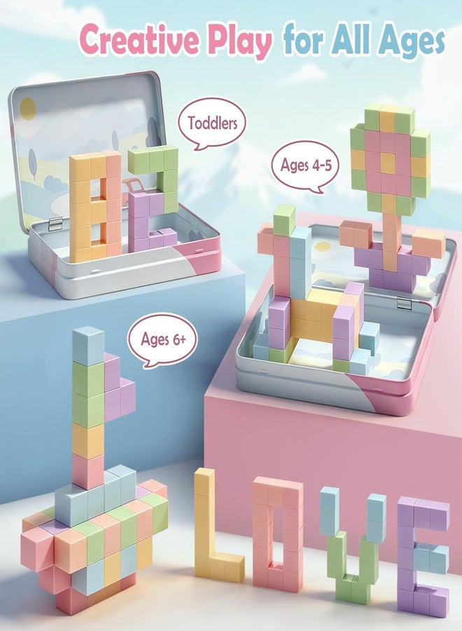 Dreamon 52 PCS Magnetic Blocks Toddler Travel Set with Metal Box, 0.8in Mini Building Cubes Travel Essentials Toys for Kids Ages 3+, STEM Educational Magnet Building Sensory Toys Boys Girls Birthday Gifts - Image 5