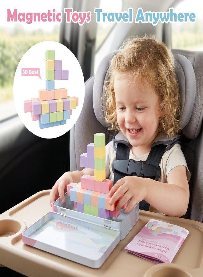 Dreamon 52 PCS Magnetic Blocks Toddler Travel Set with Metal Box, 0.8in Mini Building Cubes Travel Essentials Toys for Kids Ages 3+, STEM Educational Magnet Building Sensory Toys Boys Girls Birthday Gifts - Image 3