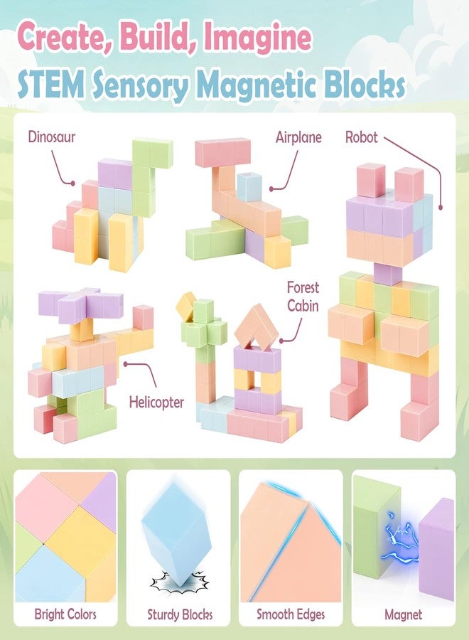 Dreamon 52 PCS Magnetic Blocks Toddler Travel Set with Metal Box, 0.8in Mini Building Cubes Travel Essentials Toys for Kids Ages 3+, STEM Educational Magnet Building Sensory Toys Boys Girls Birthday Gifts - Image 4