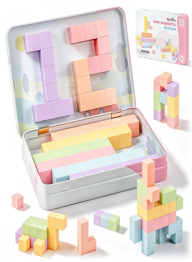 Dreamon 52 PCS Magnetic Blocks Toddler Travel Set with Metal Box, 0.8in Mini Building Cubes Travel Essentials Toys for Kids Ages 3+, STEM Educational Magnet Building Sensory Toys Boys Girls Birthday Gifts - Image 1