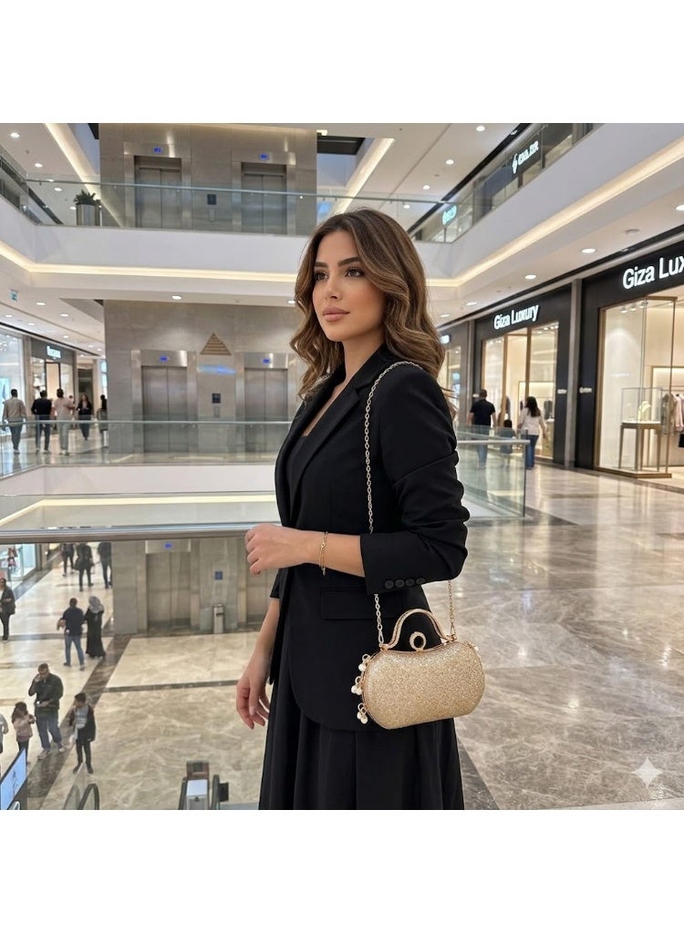 Luxury Evening Clutch Bag - Gold Crystal Claw-Shaped Design with Top Handle and Pearl Accents - Exceptional Elegance for Every Occasion. Size: 20*10 cm - Image 5