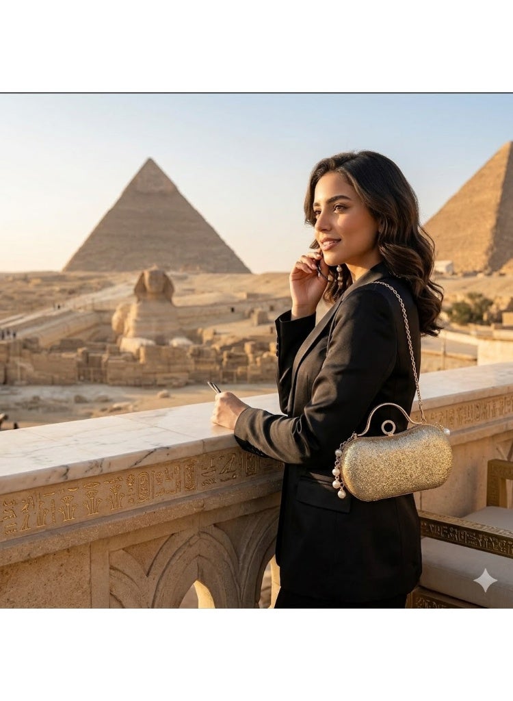 Luxury Evening Clutch Bag - Gold Crystal Claw-Shaped Design with Top Handle and Pearl Accents - Exceptional Elegance for Every Occasion. Size: 20*10 cm - Image 2