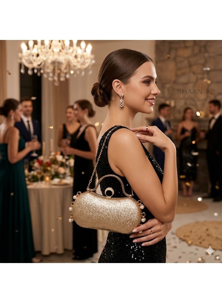 Luxury Evening Clutch Bag - Gold Crystal Claw-Shaped Design with Top Handle and Pearl Accents - Exceptional Elegance for Every Occasion. Size: 20*10 cm - Image 4