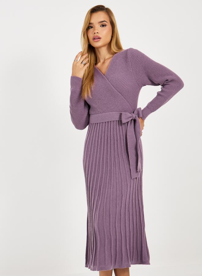 Styli Textured Knit Sweater Midi Dress With Tie Belt - Image 2